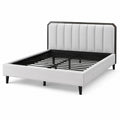 Modernes Polsterbett 160 × 200 cm mit hohem gepolstertem Kopfteil und Metall-Lattenrost, Hellgrau/Schwarz