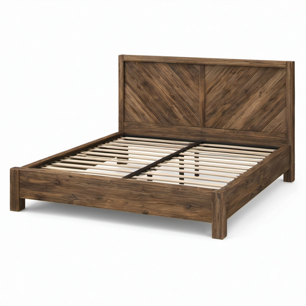 Holz-Doppelbett mit Lattenrost, Braun, 215 × 192 × 120 cm, für Matratze 180 × 200 cm