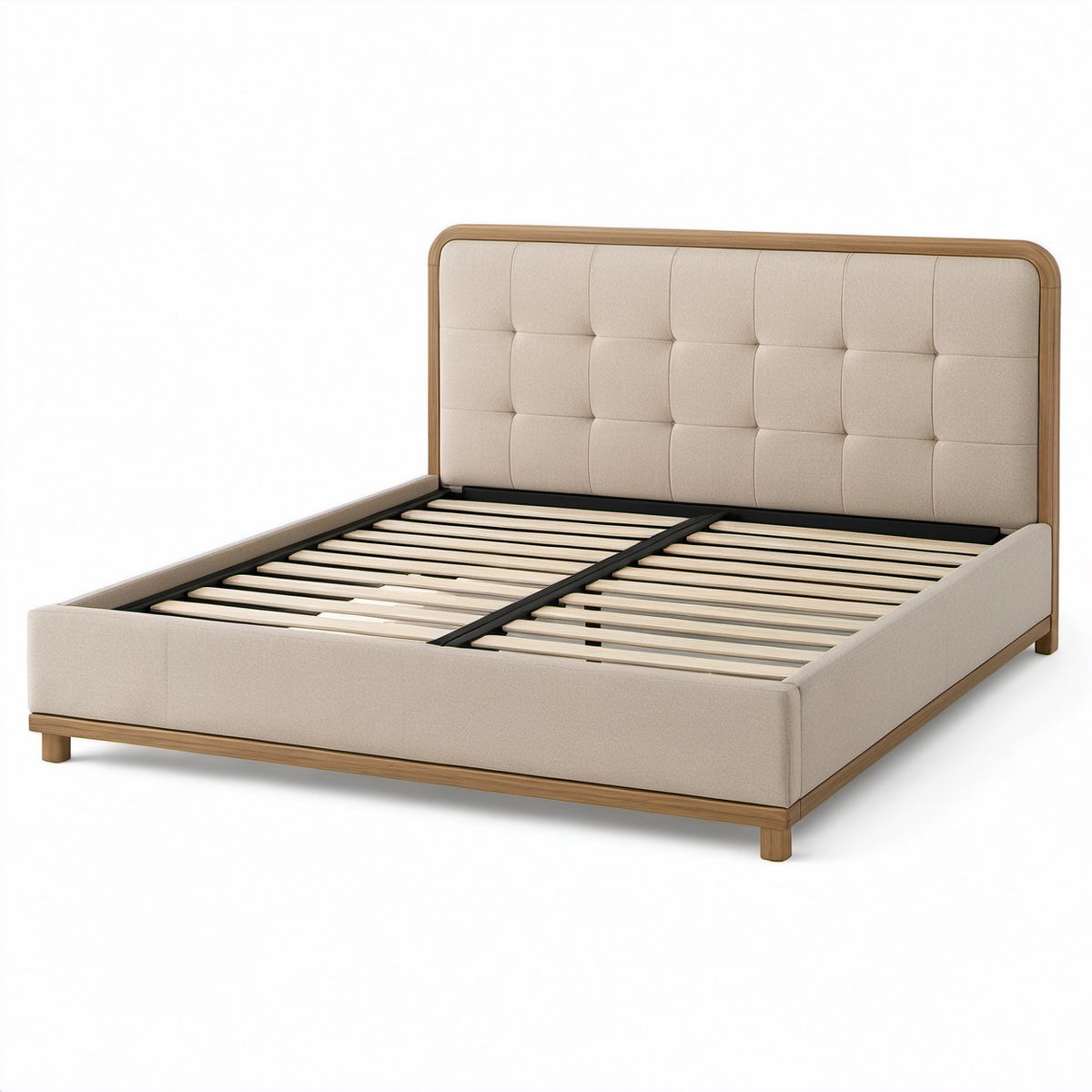 Modernes Polsterbett 180 × 200 cm in Beige, Natur und Schwarz mit Lattenrost und gestepptem Kopfteil