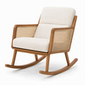 Gepolsterter Schaukelstuhl aus Holz mit Rattangeflecht, Creme/Braun/Natur, 70 × 85 × 90 cm