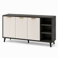 Modernes Sideboard mit 3 Türen und 3 offenen Fächern, 150 × 40 × 80 cm, Schwarz, Cremeweiß und Gold