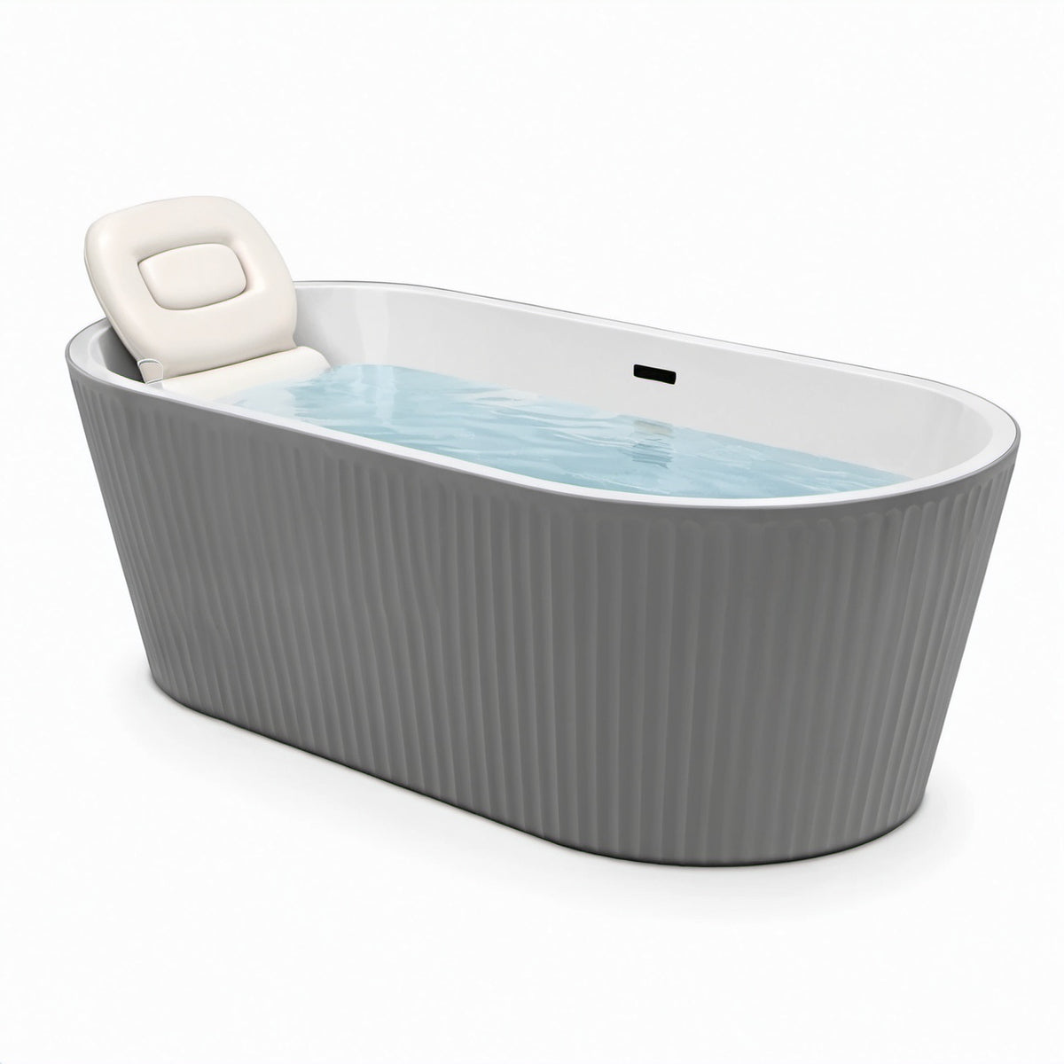 Freistehende ovale Badewanne mit gepolsterter Rückenlehne, 170 × 80 × 65 cm, Sanitäracryl, Grau/Weiß/Schwarz