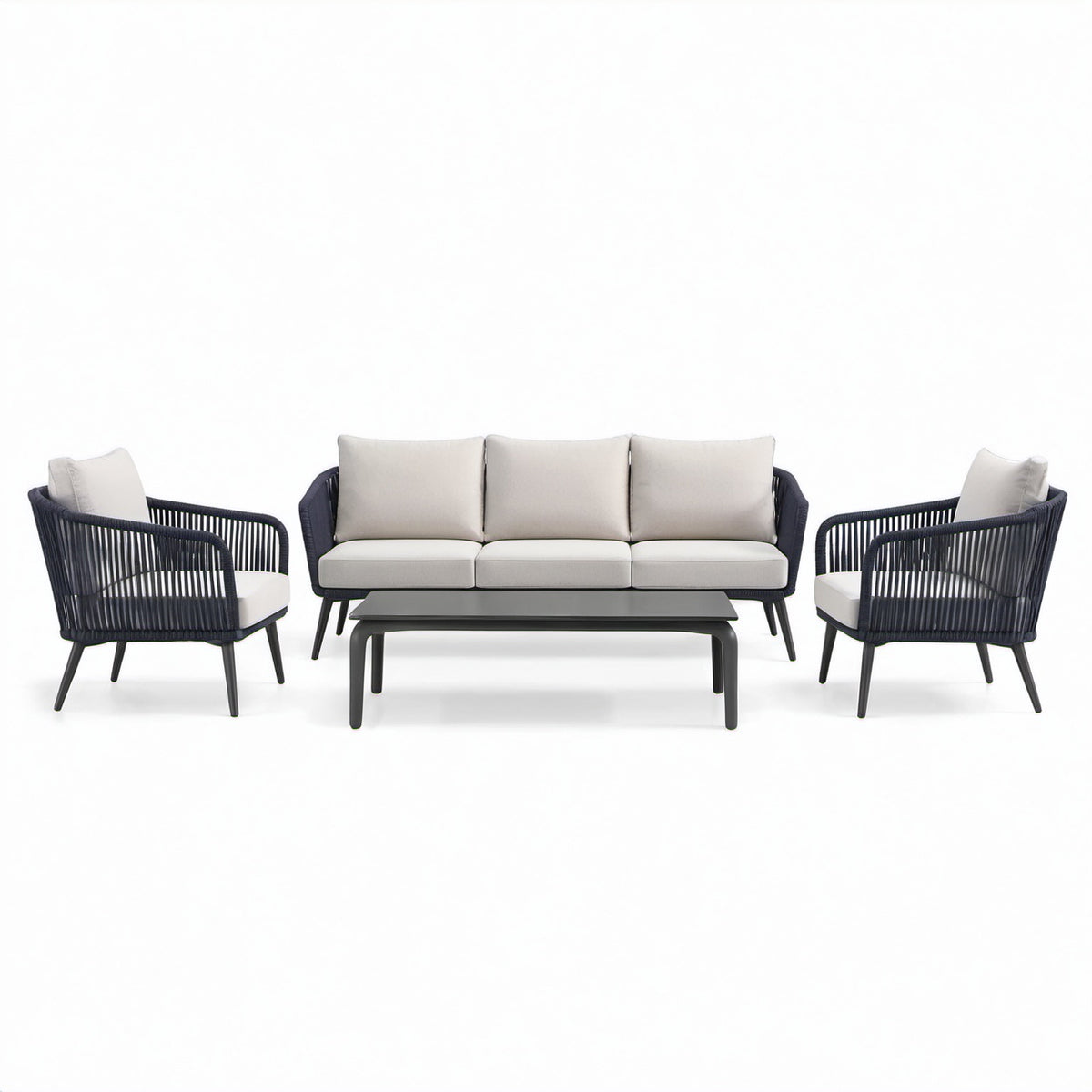 4-teiliges Gartenmöbel-Set, Dunkelgrau/Beige, Sofa 190 × 78 × 76 cm, Sessel 75 × 78 × 76 cm, Tisch 110 × 60 × 40 cm