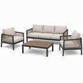 4-teilige Garten-Sitzgruppe mit 3-Sitzer 190 × 78 × 78 cm, 2 Sesseln 75 × 78 × 78 cm und Tisch 110 × 60 × 38 cm, Schwarz, Beige und Braun