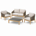 4-teiliges Gartenmöbel-Set mit 2-Sitzer-Sofa 150 × 78 × 78 cm, 2 Sesseln 72 × 78 × 78 cm und Tisch 100 × 60 × 40 cm, Taupe, Beige, Naturholz und Anthrazit