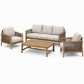 4-teiliges Gartenmöbel-Set mit Dreisitzsofa 195 × 78 × 78 cm, 2 Sesseln je 76 × 78 × 78 cm und Couchtisch 110 × 65 × 42 cm, Braun/Beige/Grau