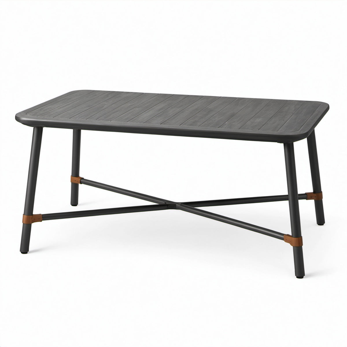 Moderner Gartentisch aus Metall und Kunststoff, Anthrazit und Braun, 150 × 90 × 75 cm