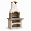 Stationärer Gartengrill mit Kamin und Ablagefächern, Beton, Stein und Edelstahl, Cremeweiß/Braun/Silber, 110 × 65 × 220 cm