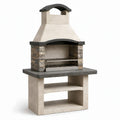 Freistehender Gartengrill mit Kaminabzug und 2 Ablagefächern, 110 × 65 × 210 cm, Beige/Grau/Schwarz/Silber
