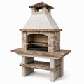 Rustikaler Grillkamin aus Stein und Beton, 110 × 65 × 190 cm, Beige/Braun/Schwarz/Weiß, mit Grillrost, Ablage und Rauchabzug