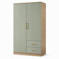Kleiderschrank mit 2 Türen und 2 Schubladen, Salbeigrün und Eichefarben, 100 × 52 × 200 cm