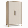 Kleiderschrank mit 2 geriffelten Türen, Beige und Gold, 100 × 55 × 180 cm