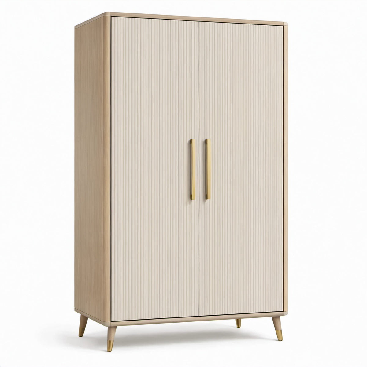Kleiderschrank mit 2 geriffelten Türen, Beige und Gold, 100 × 55 × 180 cm