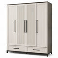 Kleiderschrank mit 4 Türen und 2 Schubladen, 200 × 55 × 210 cm, Creme, Dunkelbraun und Schwarz