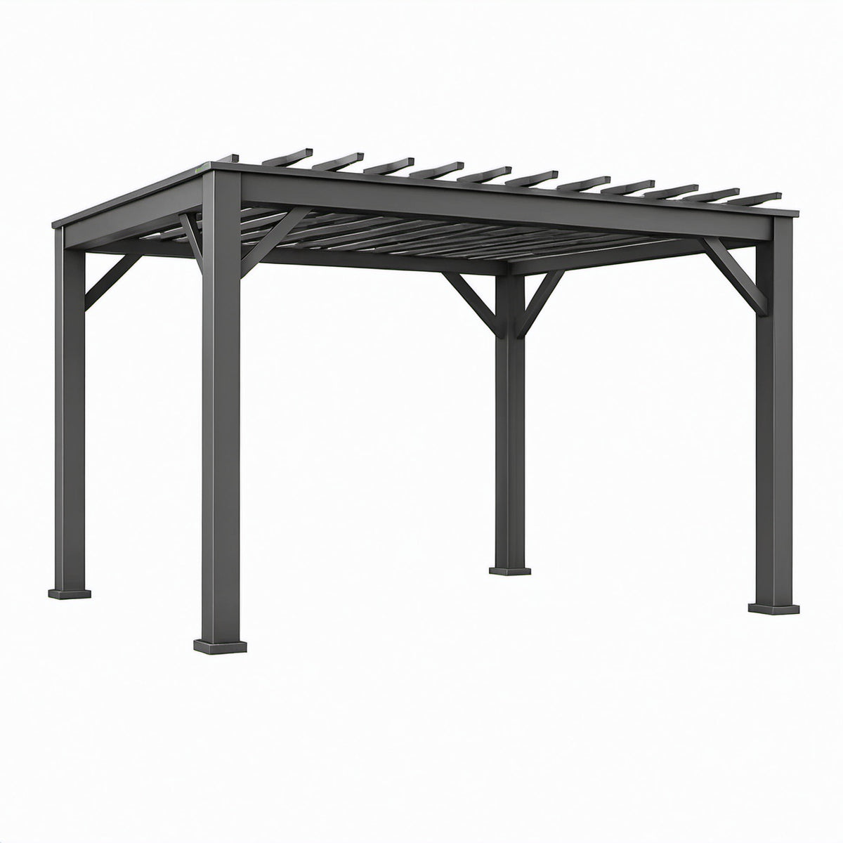 Gartenpergola aus beschichtetem Metall mit festem Lamellendach, Anthrazit, 300 × 300 × 240 cm